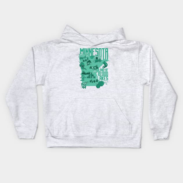 Minnesota Land of 10,000 Lakes // Land of Ten Thousand Lakes Kids Hoodie by SLAG_Creative